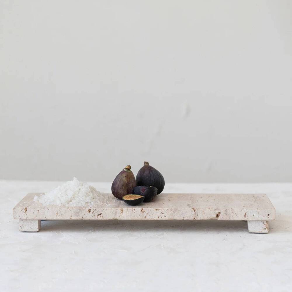 NEW CREATIVE CO-OP travertine stone footed cheese & serving board in natural